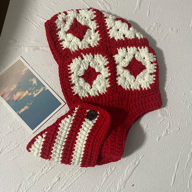 INS Korea Autumn Winter Flower Striped Y2K Balaclava Thief Hats For Women Men Mask One-piece Knitted Beanie Caps Gorras - Image 11
