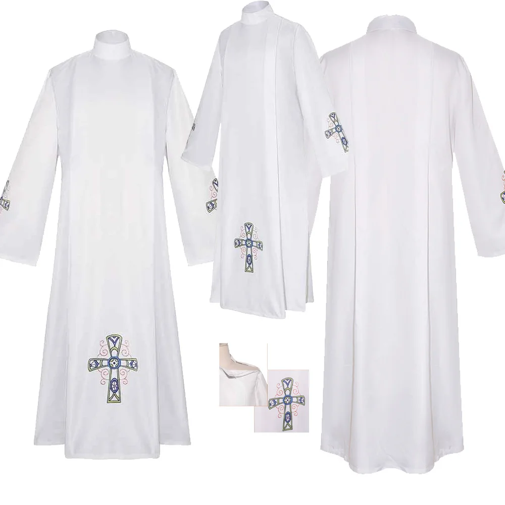 Priest Cosplay Costume Medieval Pastor Costume Renaissance White Cloak Robe Outfits Men Women Halloween Carnival Party Suit