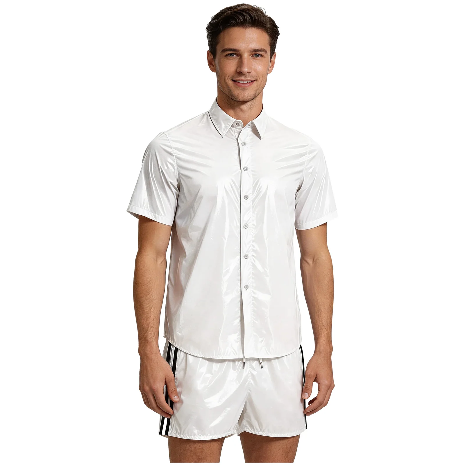 Men Waterproof Wrestling Gym Sports Swimming Tracksuit Short Sleeve Button Lapel T-shirt And Built-in Briefs Boxer Shorts Set