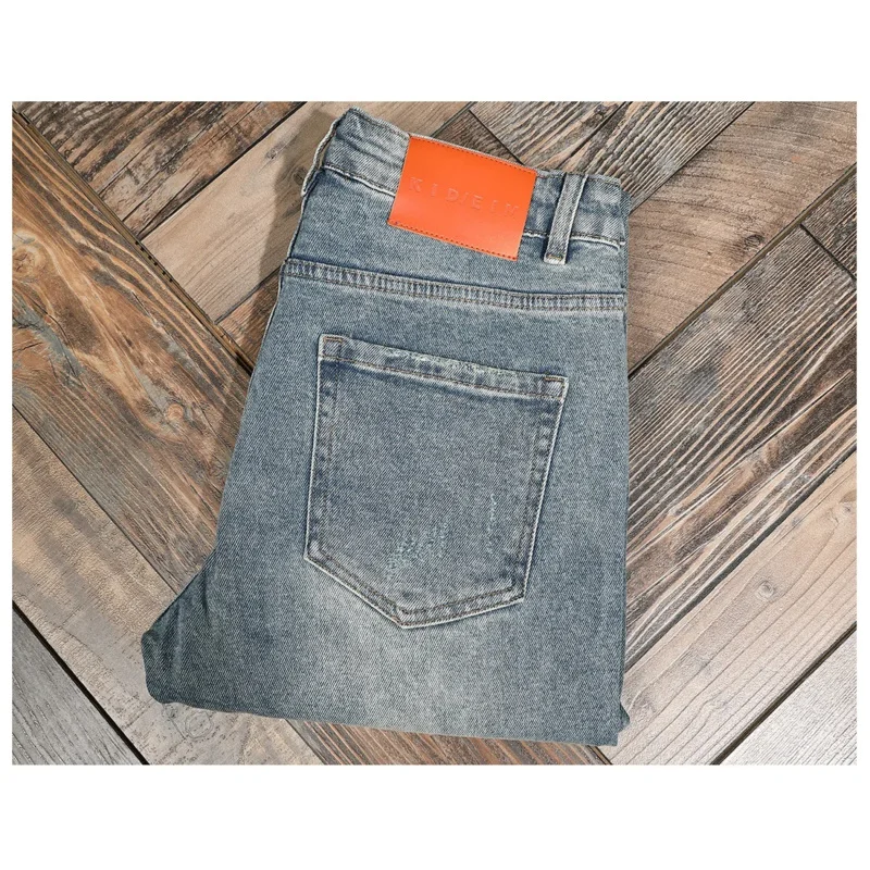 

Джинсы, мужские модные ретро-тренды, эластичные джинсовые облегающие брюки с маленькими ногами, ностальгические уличные мотоциклетные брюки