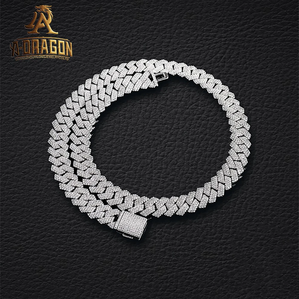 Hip Hop Style Vvs Moissanite Cuban Necklace Iced Out Round Brilliant Cut Diamond 925 Silver Hip Hop Bracelet Fine Jewelry