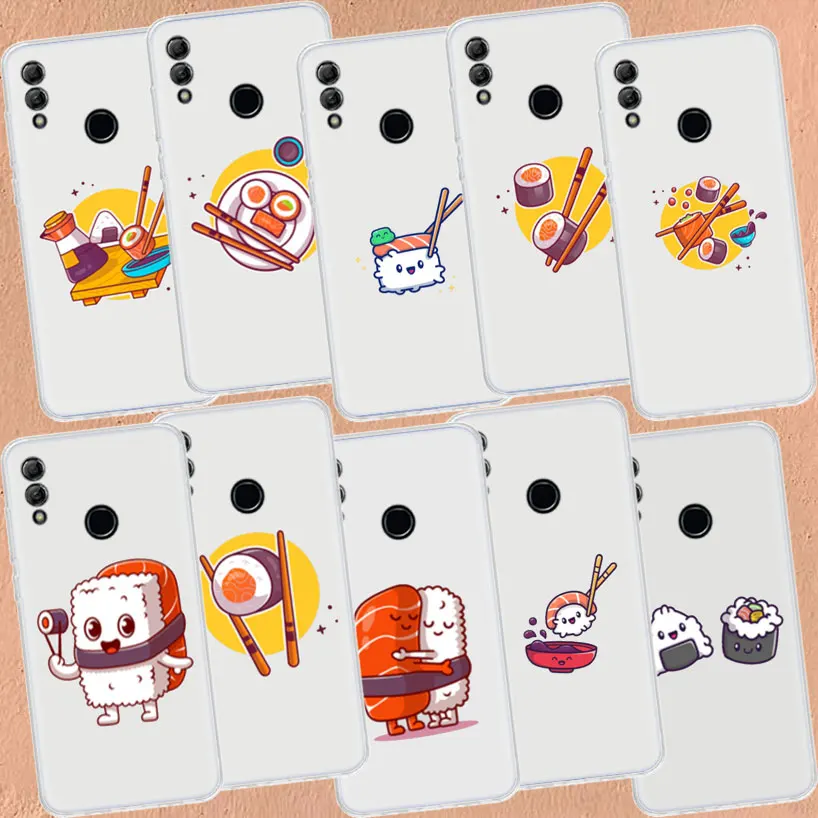 Cute Cartoon Sushi Clear Phone Case For Honor 50 20 Pro 10i 9 Lite 9X 8A 8S 8X 7S 7X 7A Huawei P Smart Z 2021 Y5 Y6 Y7 Y9 Cover