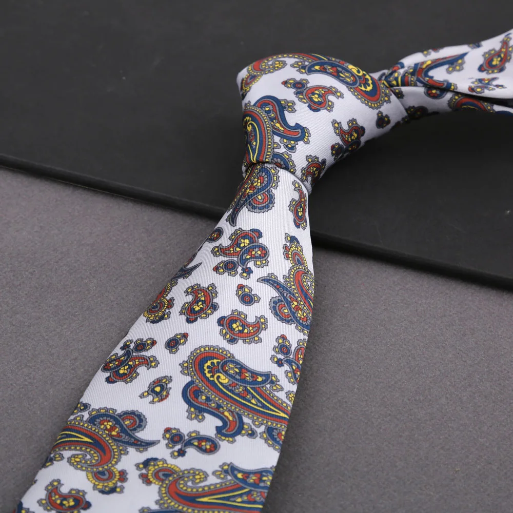 Weiche Herren-Krawatte aus Seidenimitat, bunt, 8 cm, Paisley-Blumen-Punktmuster, Business-Party-Krawatte, Accessoires, Geschenke – Detail 11