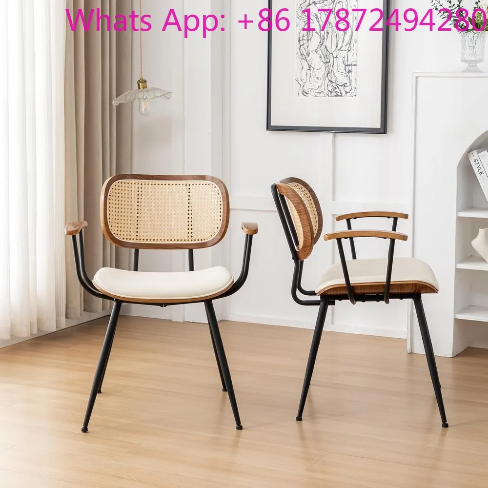 Mid-Century Modern Rattan Dining Chairs Set of 2