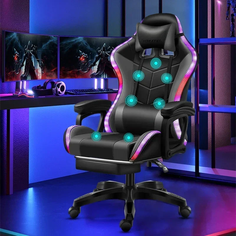 Computer PC Game Chair Gaming Pu Leather Silla Gamer Massage Racing Gaming Chair with Lights and Speakers