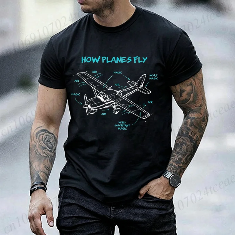 Men's Summer T-Shirt How Planes Fly How Planes Fly Pilot Graphic T-Shirt Unisex T-Shirt Short Sleeve Top
