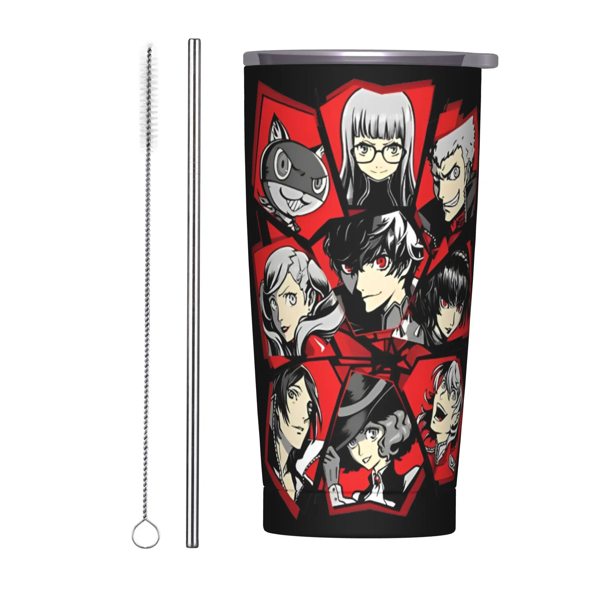 Monaa Personase Insulated Tumbler with Straws Lid Video Game Vacuum Thermal Mug Outdoor Travel Water Bottle Cups, 20oz