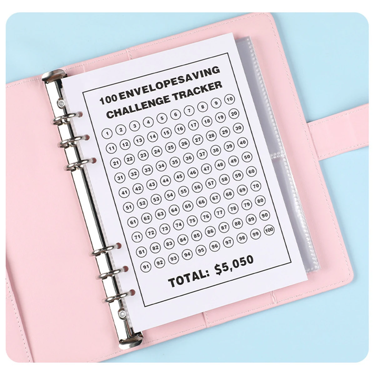 A5 Scrapbook Photo DIY Album,100 Pockets Letter Binder Refills,Multifunctional Cash Budget PU Notebook Storage Set