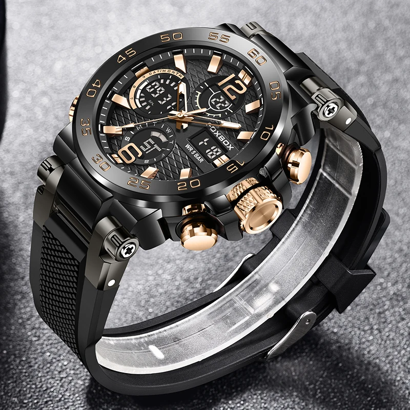 LIGE Top Brand Luxury Men\'s Quartz Wristwatches Fashion Military Dual Display Watch For Men Waterproof Chronograph Montre Homme