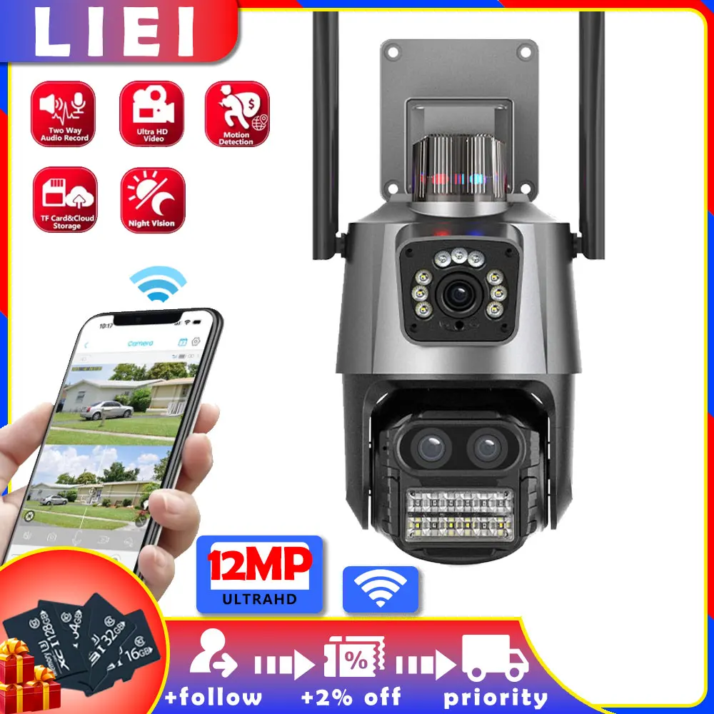 

LIEI Wireless Outdoor 6K12MP WiFi Security Camera ICSee Smart 3 Lens 8X Zoom Video Surveillance IP Camera CCTV Auto Tracking