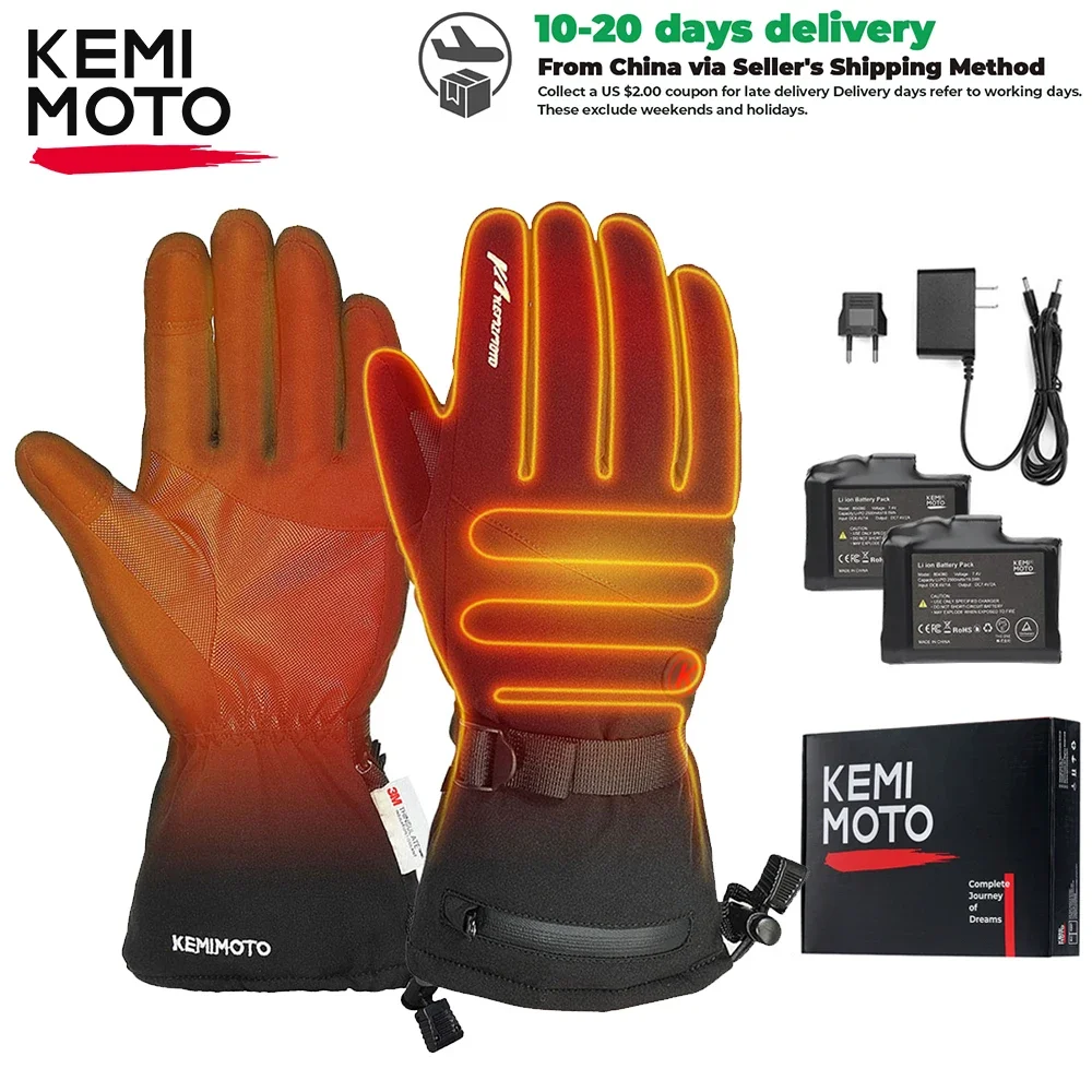 KEMIMOTO Heated Gloves Winter Snowmobile Scooter Moto Skiing Gloves Waterproof Touch Screen Rechargeable Battery Hunting Fishing