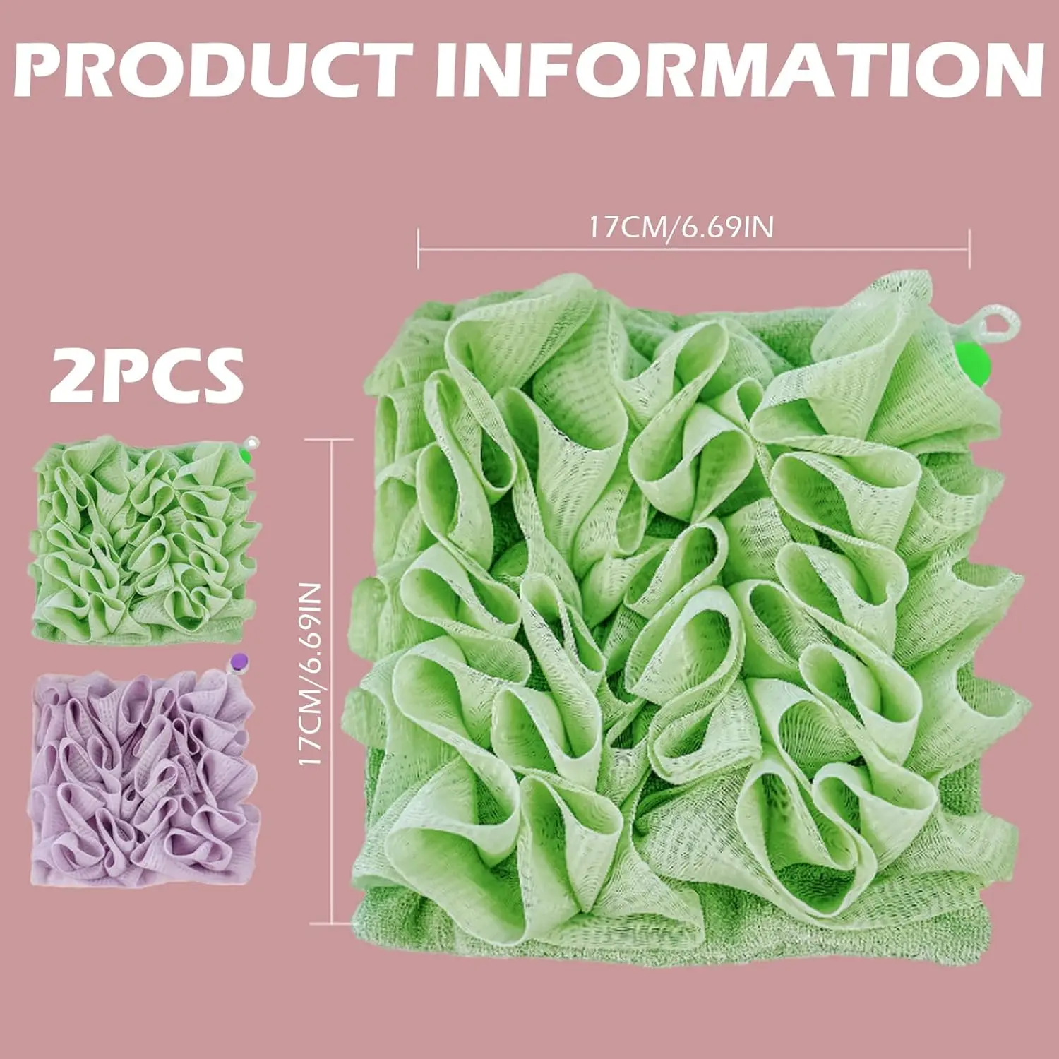 2PCS 2 in 1 Washcloth Loofah Combo,Loofah Fine Mesh Shower Loofah and Soap Storage Washcloth Bath,Sponge with Drawstring