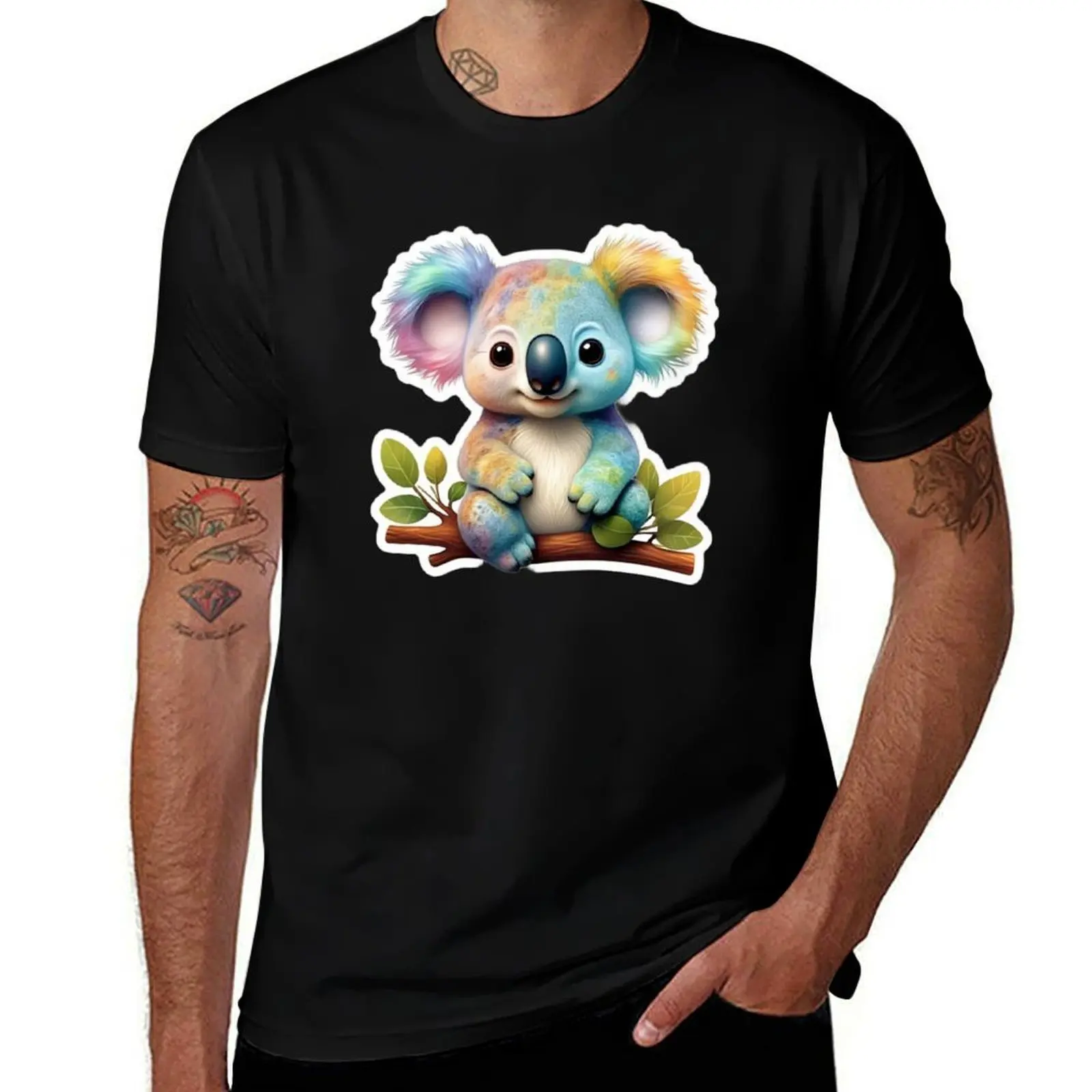

Rainbow Koala Cuddles T-Shirt blue archive oversized graphic tee new edition summer shirt Men's clothing