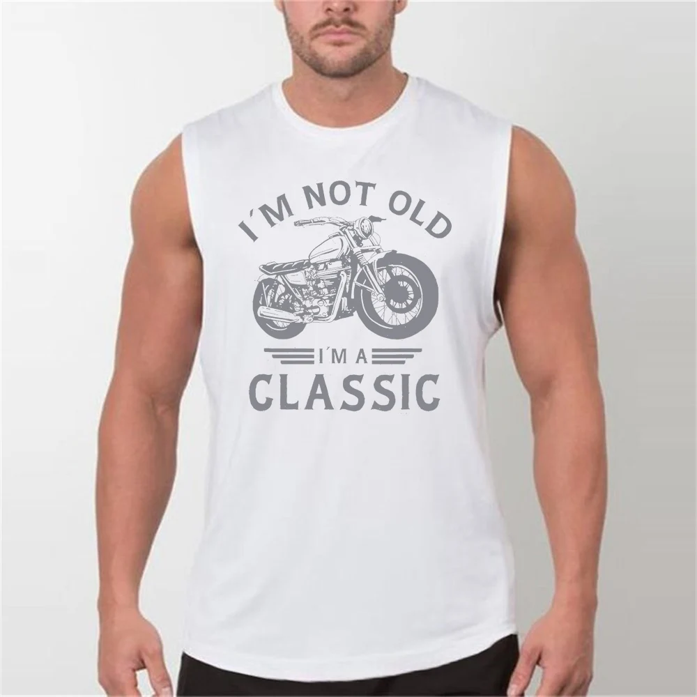 Men's Summer Casual Loose Sleeveless Vest Retro Motorcycle Print Comfortable Breathable round Neck Fitness Sports Vest