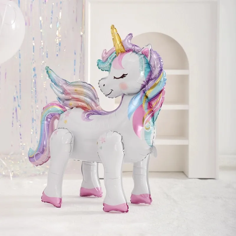 Folien-Regenbogen-Einhorn Stehende Einhorn-Ballons Einhorn-Geburtstagsparty-Dekoration Gastgeschenke Babyparty-Zubehör Tierballon
