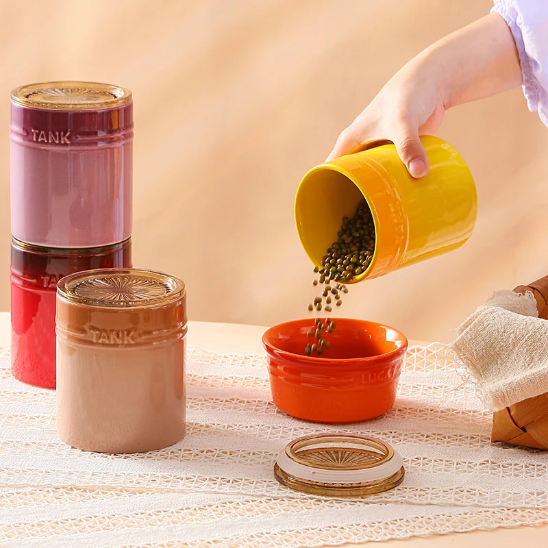 Storage Jar Colored Ceramic Sealed Jar Coffee Beans Tea Leaves Kitchen Storage Jars with Lid