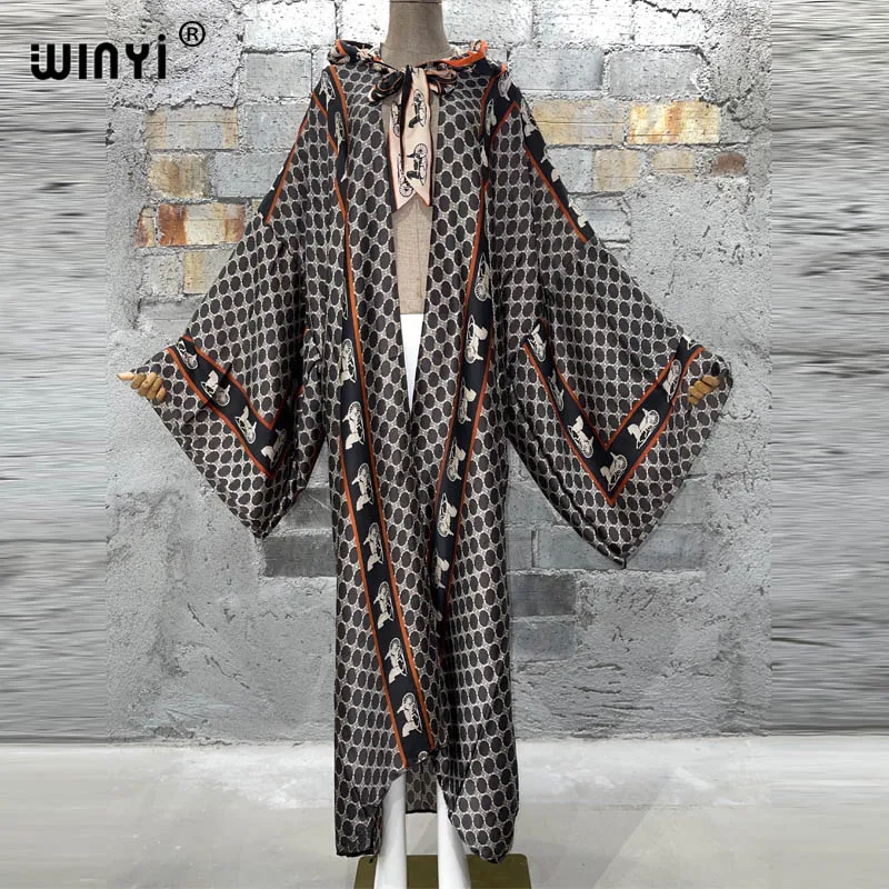 WINYI-Vestido largo holgado para mujer, cárdigan bohemio con capucha, estilo abaya, para fiesta y vacaciones en la playa, 2023