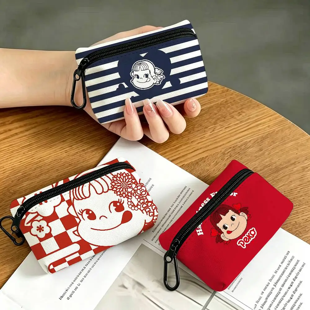 CUTE M-Milky P-Peko-chan Game Portable Oxford Cloth Coin Purse Alloy Carabiner Hook Small Zipper Pouch For Backpack Belt Daily