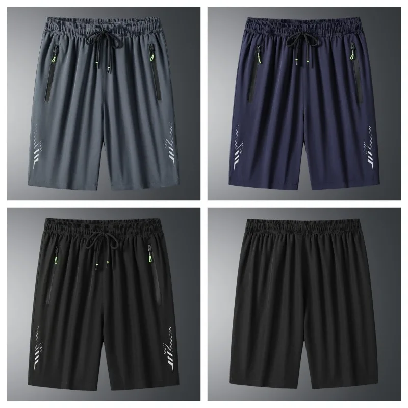 

Летние модные универсальные дышащие быстросохнущие шорты для мужчин, для активного отдыха, футбола и тренировок, из ледяного шелка, бриджи длиной до колена