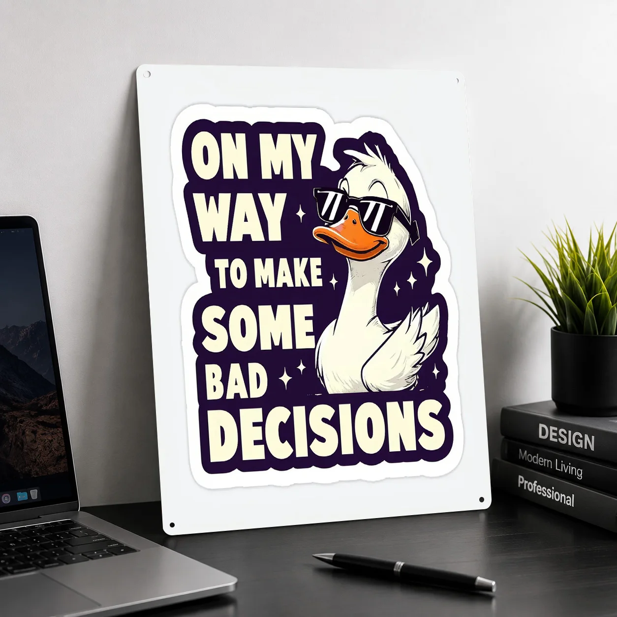 Funny Duck Making Bad Decisions 3D Texture Metal Poster Customized Wall Art Tin Sign Gift for Mancave Decoration Home House Room