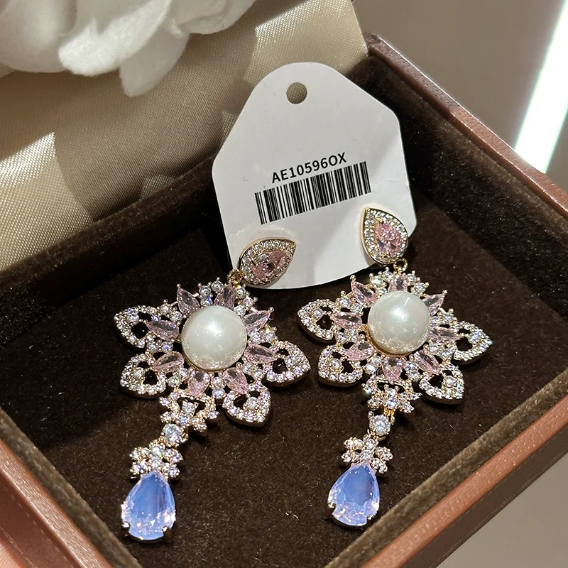 Elegance romantic colorful flowers spring and summer new pink FLORAL long earrings for women