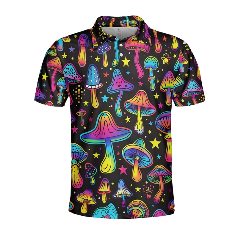 Magic Mushroom 3D Printed Polo Shirts For Men Clothes Cartoon Agaric POLO Shirt Fashion Boy Lapel Tee Funny Male Button Kids Top