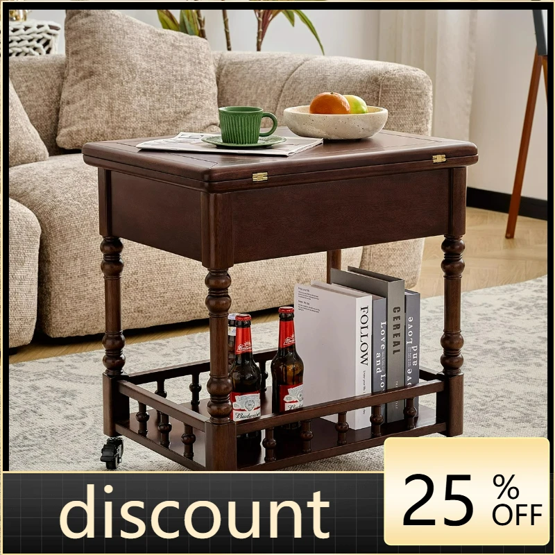 

LTT French solid wood coffee table household living room trolley antique movable folding coffee table