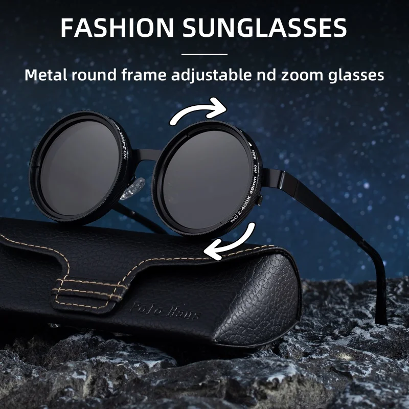 

New ND Zoom Sunglasses Adjustable Dimming Glasses Round Frame High-end UV Resistant Polarized Glasses Men's Outdoor Fishing