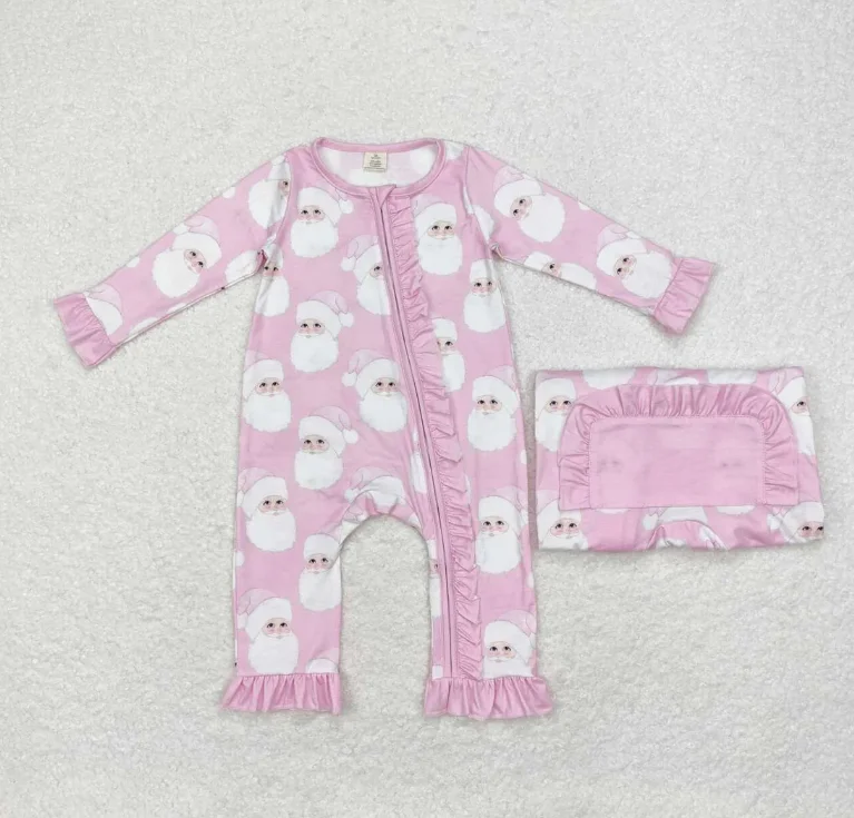 طفل صبي فتاة سانتا طباعة الأخوة عيد الميلاد الخيزران السروال القصير الأطفال الوردي والأزرق حللا الملابس