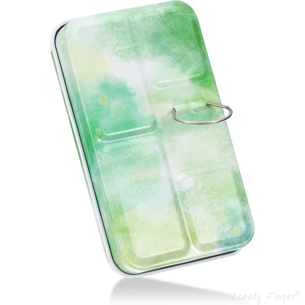 لوحة ألوان مائية فارغة، علبة ألوان مائية معدنية مع 14 نصف مقالي مع صندوق طلاء بغطاء للرسم الزيتي للسفر