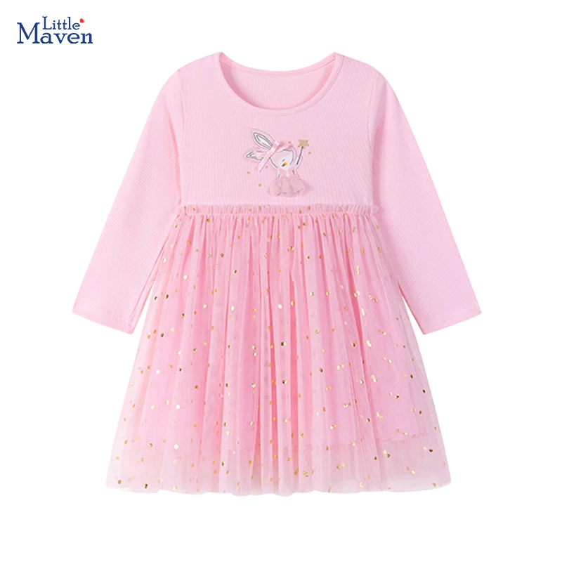 

Little maven Autumn Children's Casual Mesh Dress Animal Rabbit Appliques Dresses Girls Party Dress Kids Elegant Costume