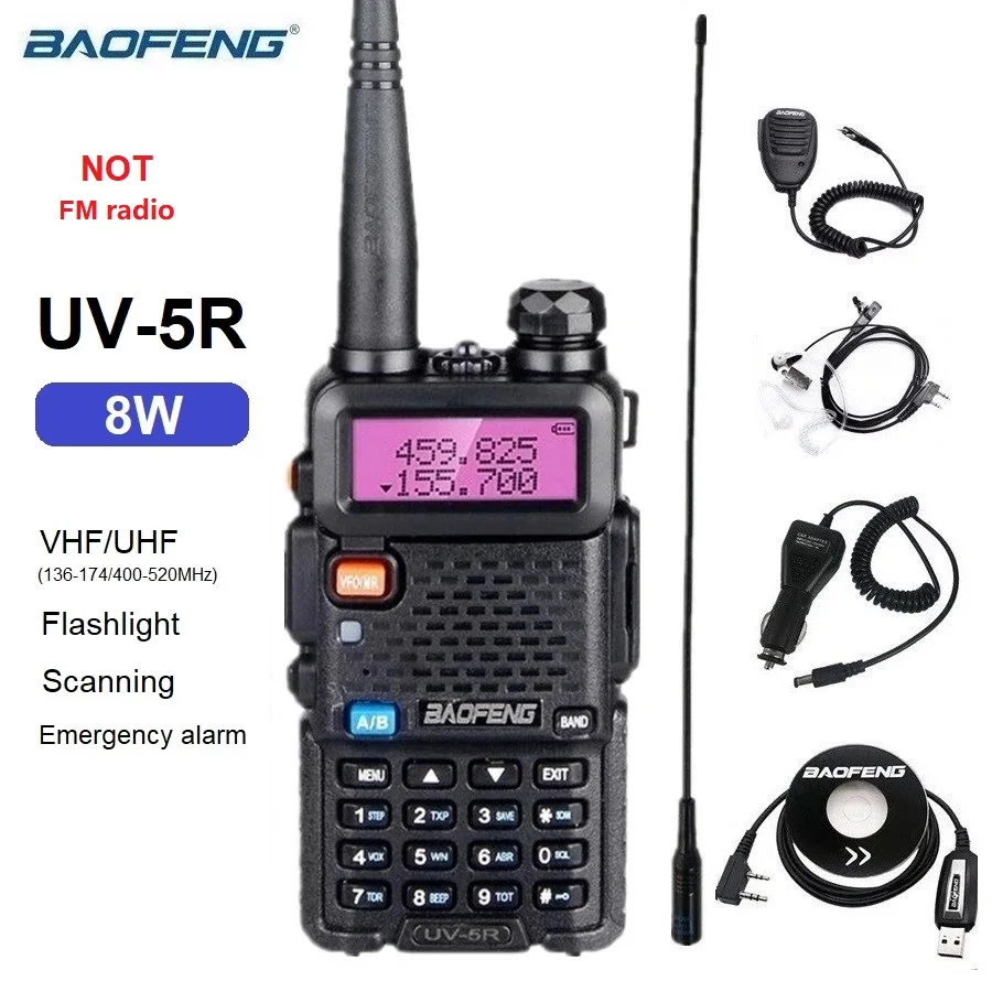 

UV5R 8W Baofeng Walkie Talkie Radio Scanner Dual Band Ham Radio Stations hf Transceiver UV-5R for Hunting Long Range 15km