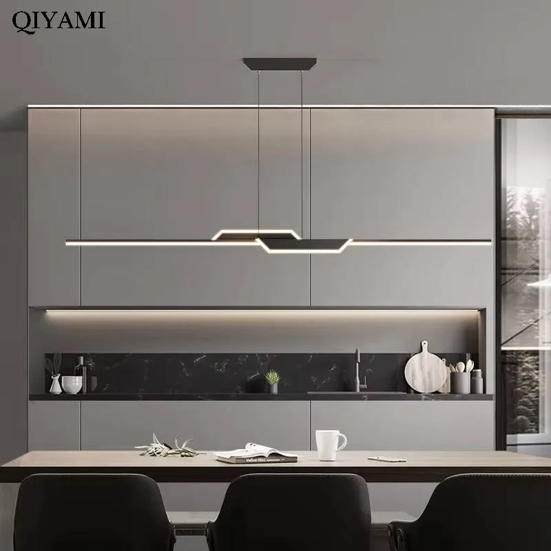 Led Restaurant Pendant Lights Simple Light Luxury One-word Long Dining Table Bar Chandeliers Modern Home Interior Lighting Lamps