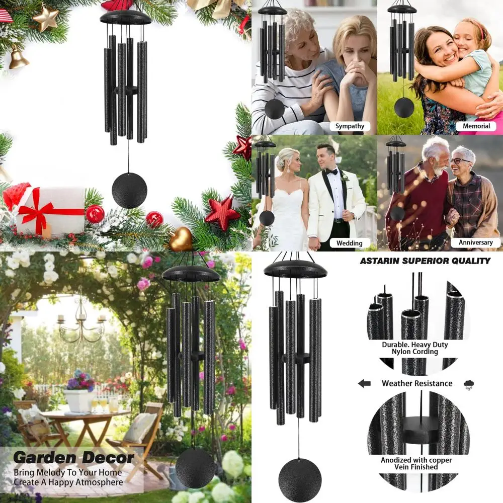 

Outdoor Memorial Wind Chimes, 36-Inch, 6 Metal Tubes, Deep Tone, Garden Decor, Christmas Hanging, Black Grey
