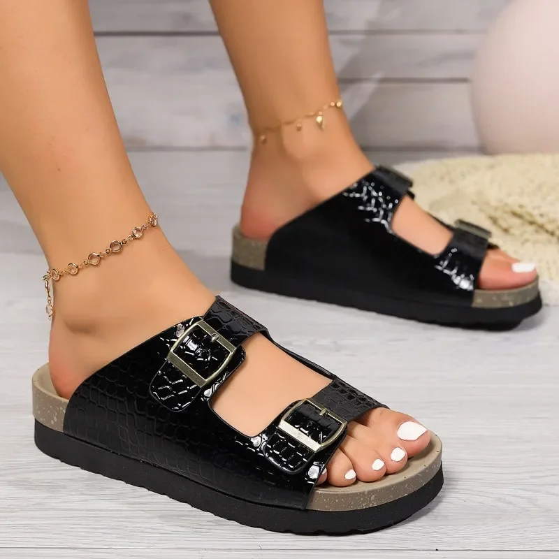 Fashionable Thick-soled Cork Sandals for Women Summer 2024 New Solid Color Non-slip Thick-soled Outdoor Slippers for Women