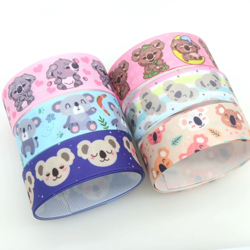 DHK 50yards Sloth Printed Grosgrain Ribbon Accessories Material Headwear Decoration DIY Sewing Craft S1914