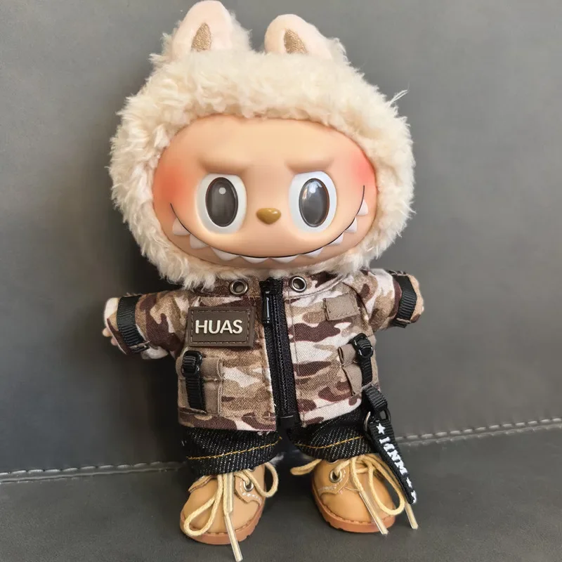 Für 15/17 cm Labubu Puppe Mini Kleidung Camouflage Anzug Zubehör Windjacke Overalls Jeans Winddichte Jacke Kleidung
