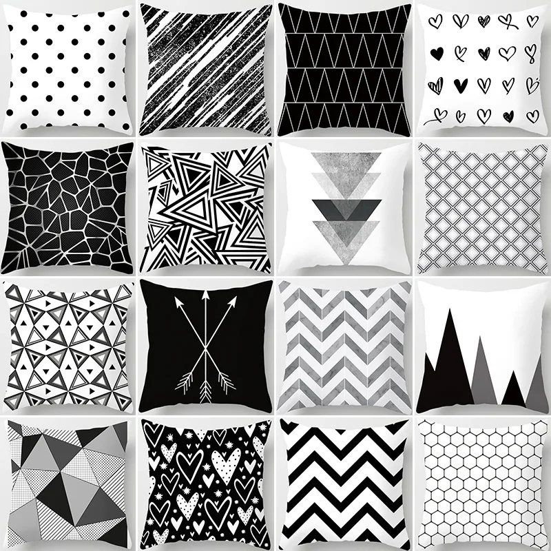 Capa de almofada geométrica preto e branco fronha capa listrado pontilhado grade triangular geométrica capa de almofada