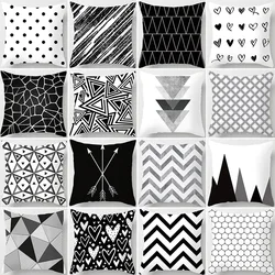 Geometric Cushion Cover Black and White Pillow Case Cover Striped Dotted Pillowcase Grid Triangular Geometric Cushion Cover
