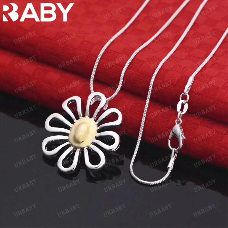 

URBABY 40-75cm 925 Sterling Silver Flower Pendant Necklace For Women Charm Trend Birthday Gifts Fashion Party