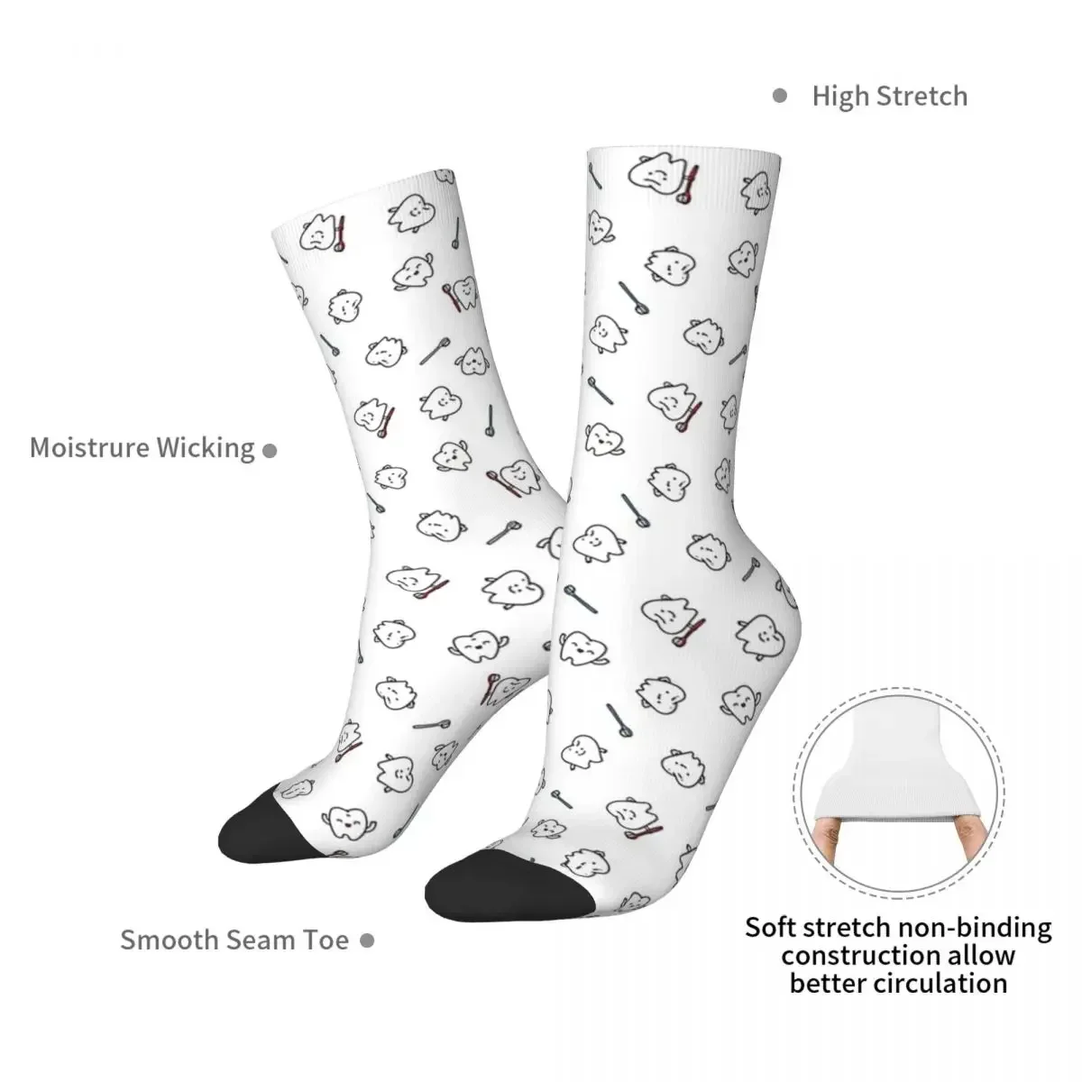 Funny Teeth. Cute Tooth Art. Dentist Pattern Design Socks Harajuku High Quality Stockings All Season Long Socks Accessories