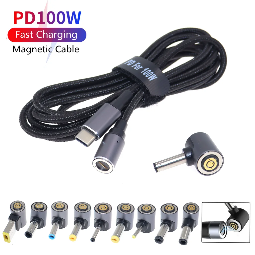 

100W Magnetic Cable USB Type C to DC Power Cable For Lenovo ThinkPad ideapad Laptops Notebook USB C Fast Charging DC Wire