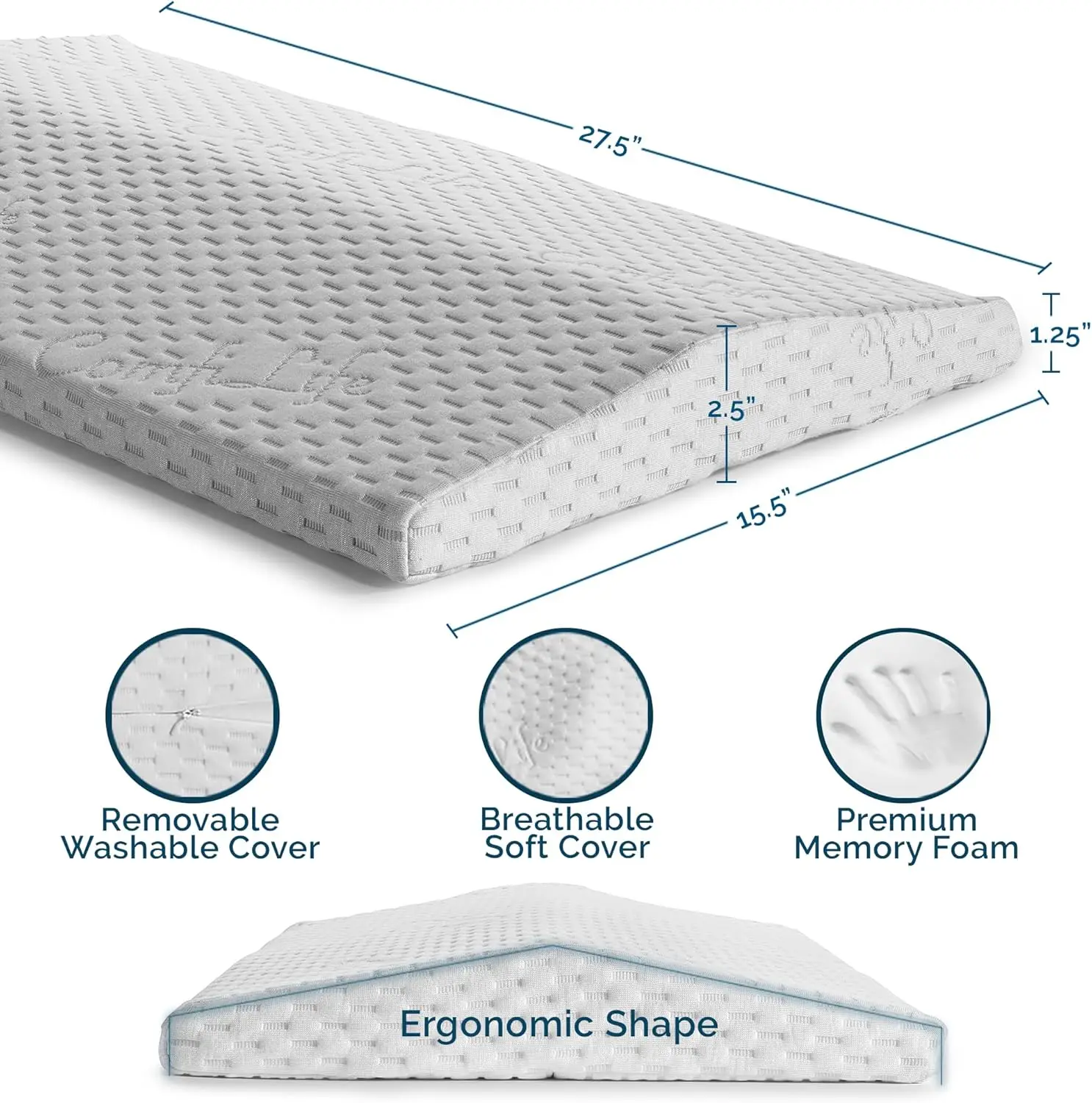 Lumbar Support Pillow For Sleeping Memory Foam Pillow For Ba Pain Relief - Side, Ba And Stomach Sleepers- Triangle Wedge