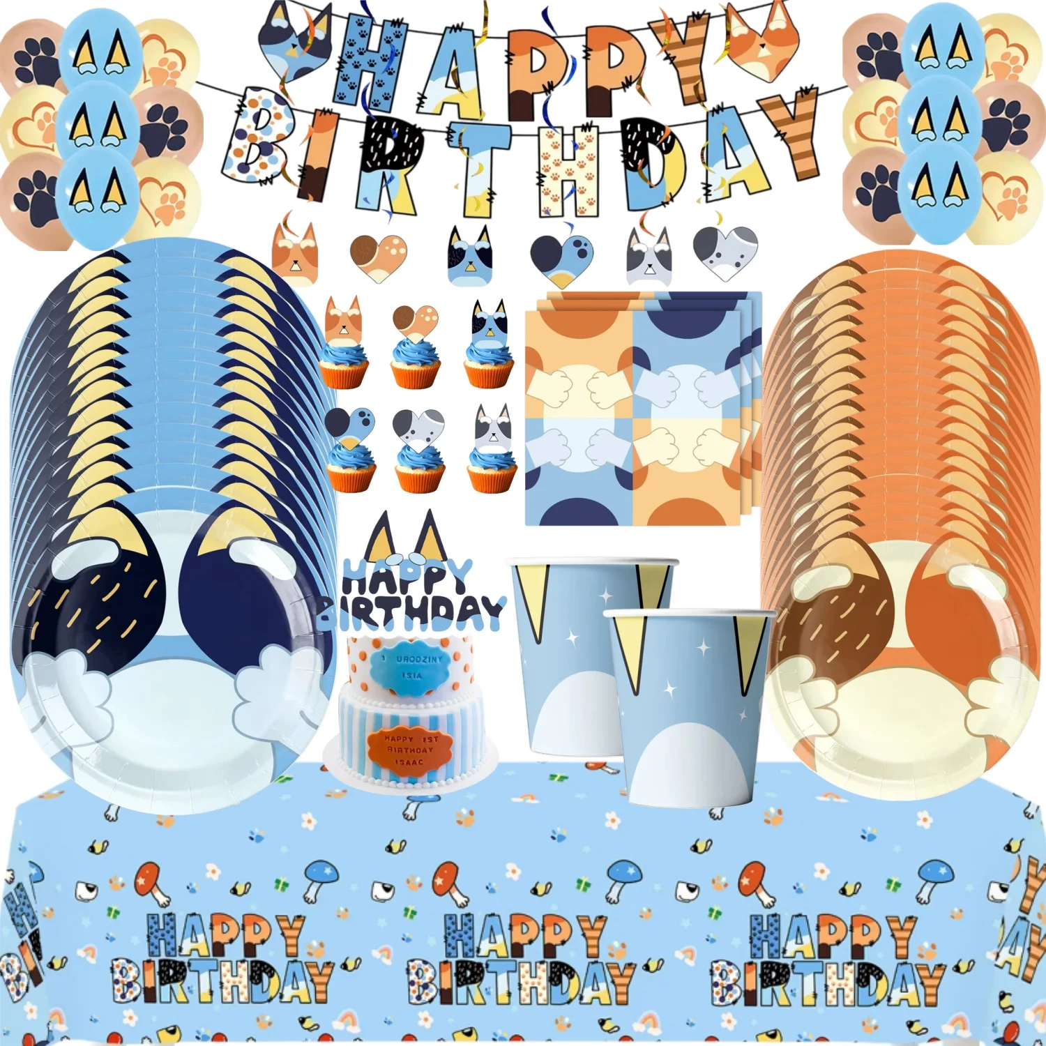 Cartoon Dog Birthday Party Decoration Tableware Backdrop Plate Tablecloth Party Supplies Balloon Banner Gift Bag for Baby Shower