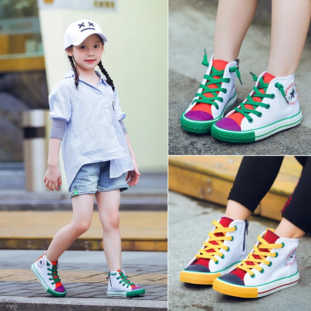 Opoee Children s Shoe Wholesale 2023 Spring Boys and Girls Board Shoes Korean Edition Colored Fashion Mid Top Children s Canva AliExpress 1501