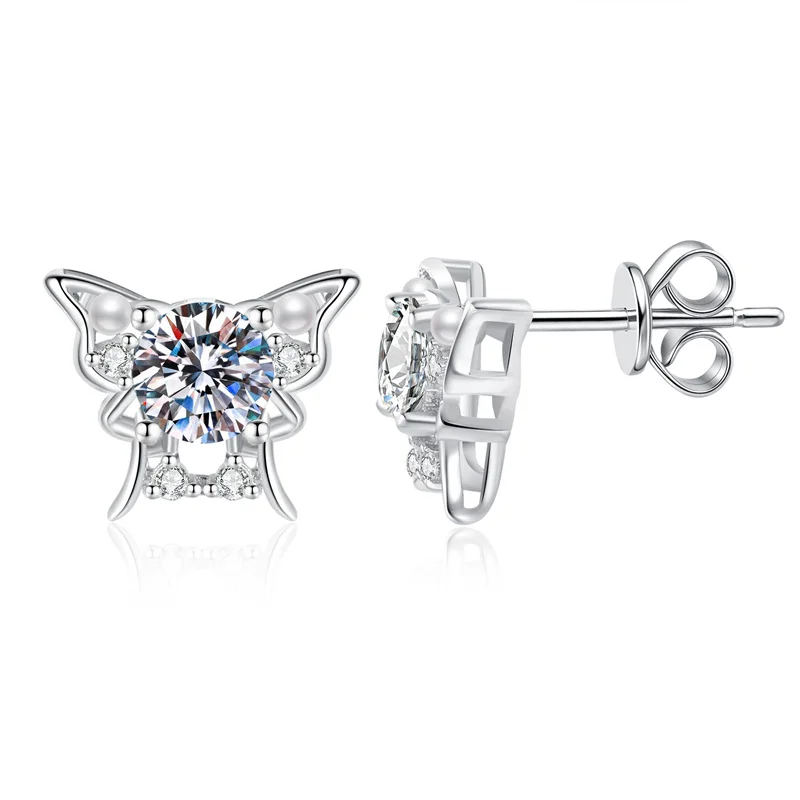 

ZFSILVER Fashion 925 Silver 0.5ct Moissanite Classic Pearl Butterfly Earring For Charm Women Accessories Jewelry Party Gift E276