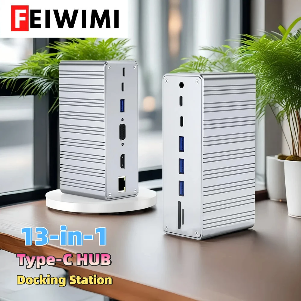 15 in 1 Type C Hub USB Docking Station Multiport Adapter 4K HDTV VGA Fast PD Charging Ethernet Port for Macbook Pro Laptop PC