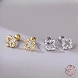 Mini boucles d'oreilles en argent regardé 925 pour femme, 4 fleurs du cuir chevelu, personnalité, creux, incrusté, boucle d'oreille Zwords, piercing, bijoux, cadeau