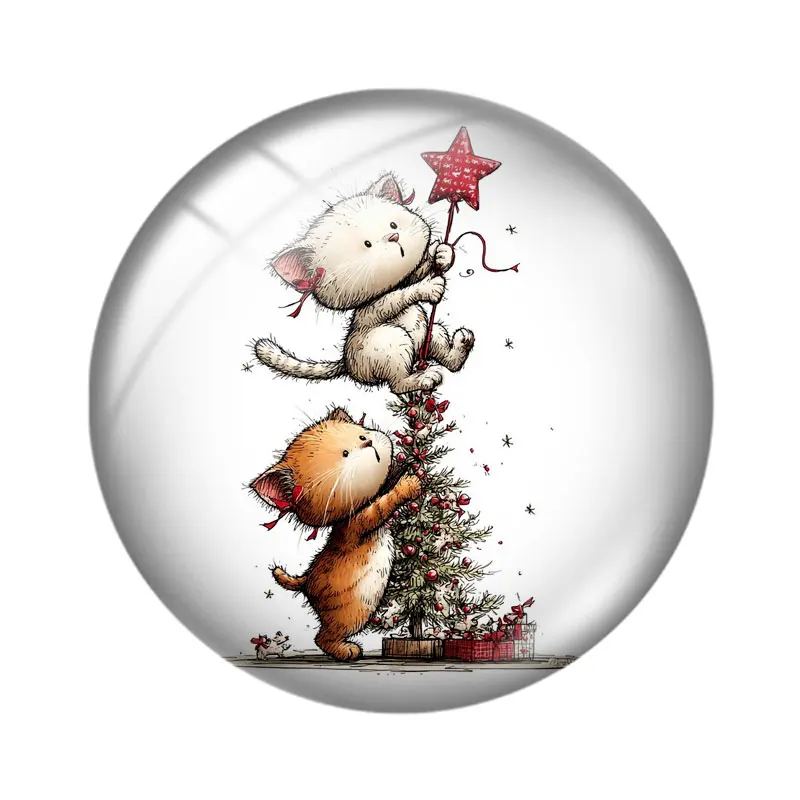 Christmas Watercolor Cat 12/18/20/25mm glass cabochon  bracelet pendant rings for jewelry demo earrings back Making findings view 2