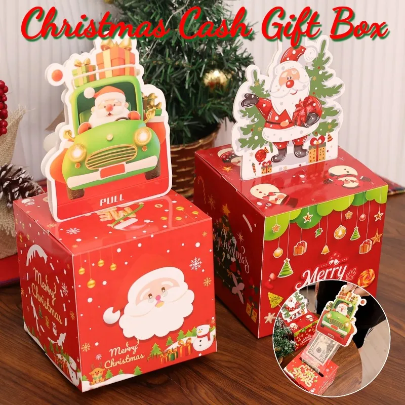 

2026 Christmas Cash Gift Box Surprise Money Pull Out Design with Transparent Bags for Party Draw Lucky Gift Storage Container
